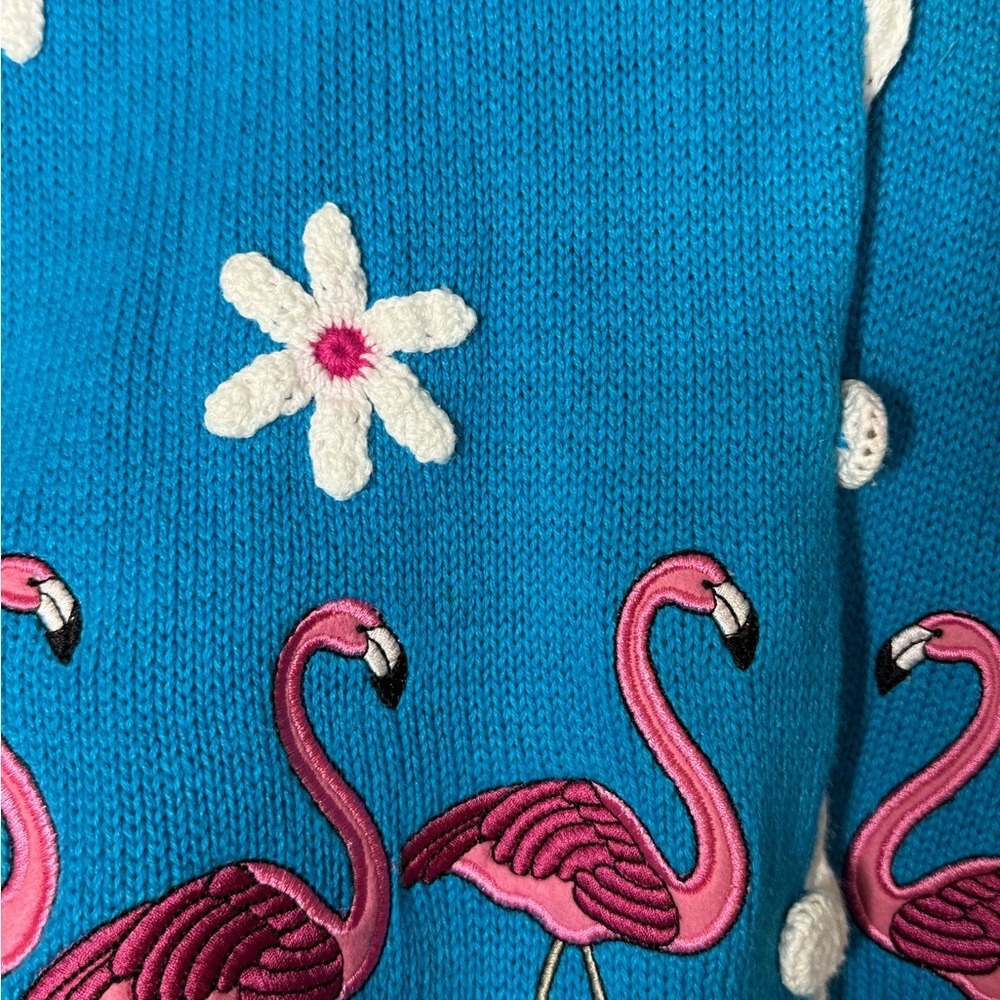 Mandal Bay Vintage 90s Womens Flamingo Knit Sweater Cardigan Front Button Sz‎ L - Picture 5 of 9
